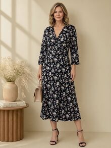 EMERY ROSE Women's High Waist Long Sleeve Pattern Print Dress - Multicolor - View 8