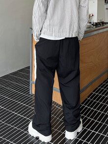 STEELVANCE 男士寬鬆休閒運動長褲，星星印花抽繩腰頭 - 黑色 - 查看 5