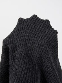 SHEIN Fashion Cross‑Wrap V‑Neck Long‑Sleeve Knit Top In Solid Shade. Cropped Silhouette With Ribbed Textur - Grey - View 4