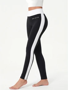 Eassivo Women's High Waist Athletic Leggings - Black and White - View 5