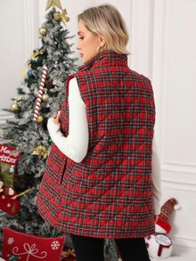 SHEIN Clasi 女款格紋前拉鍊休閒冬季背心外套 - 彩色 - 查看 2