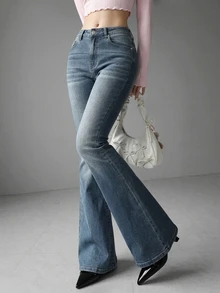 FRIFUL Women's Sexy Chic Button Pocket Flared Jeans - Blue - View 2