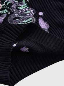 ROMWE Dark Gothic Witch Divination Forest Butterfly Forest Loose Plus Size Pullover Sweater - Black - View 5