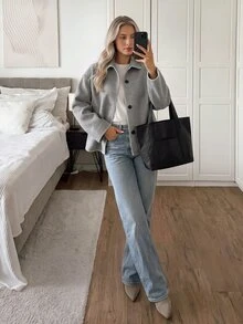 Easowa Women's Lapel Single-Breasted Autumn/Winter Fashion Casual Jacket - Grey - View 4