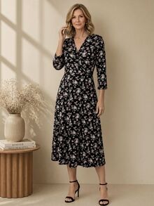 EMERY ROSE Women's High Waist Long Sleeve Pattern Print Dress - Multicolor - View 2