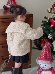 Dazy Kids Infant/Toddler (Girl) Turn-Collar Long Sleeve Fleece Jacket Winter - Beige - View 2