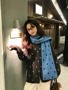 DAZY Women's Polka Dot Long Sleeve Autumn/Winter Sweater - Coffee Brown - View 4