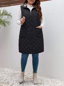Lounesse Jaket Musim Dingin Tanpa Lengan Kasual Wanita Ukuran Besar Motif Leopard dengan Lapisan Dalam dan Resleting Depan, Mantel Kasual untuk Harian Wanita, Mantel Kerja Kasual Musim Gugur/Musim Dingin - Hitam - View 6