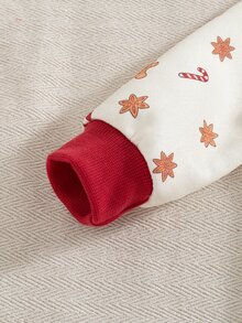 SHEIN 2件組幼童女童運動衫+運動長褲套裝，可愛紅白色泰迪熊薑餅人印花，長袖圓領，派對冬季秋季節日穿搭 - 紅色 - 查看 8