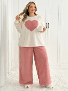 SHEIN CURVE+ Plus Size Women's Round Neck Fashion Loose Warm Pullover Sweater And Pants Set - Multicolor - View 4