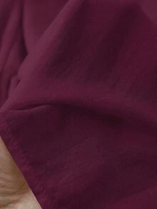 EMERY ROSE Plus Size Heavy Embroidery Comfortable Linen Mid-Length Sleeve Shirt - Burgundy - View 4