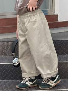 Dazy Kids 小男孩純色口袋寬腿寬鬆休閒長褲 - 淺灰色 - 查看 5
