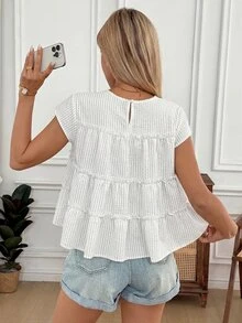 Easowa Casual Elegant Pullover Blouse With Multi-Layer Ruffle Hem, Babydoll Shirt - Multicolor - View 2