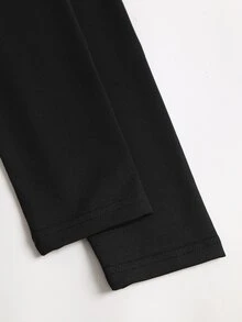Sweetra Women's Spring/Autumn Black Square Neck Lace Patchwork Asymmetrical Hem Drawstring Design Long Sleeve T-Shirt Top - Black - View 3