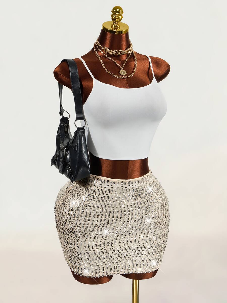 Mistrie Women's High Waist Sequin Skirt
