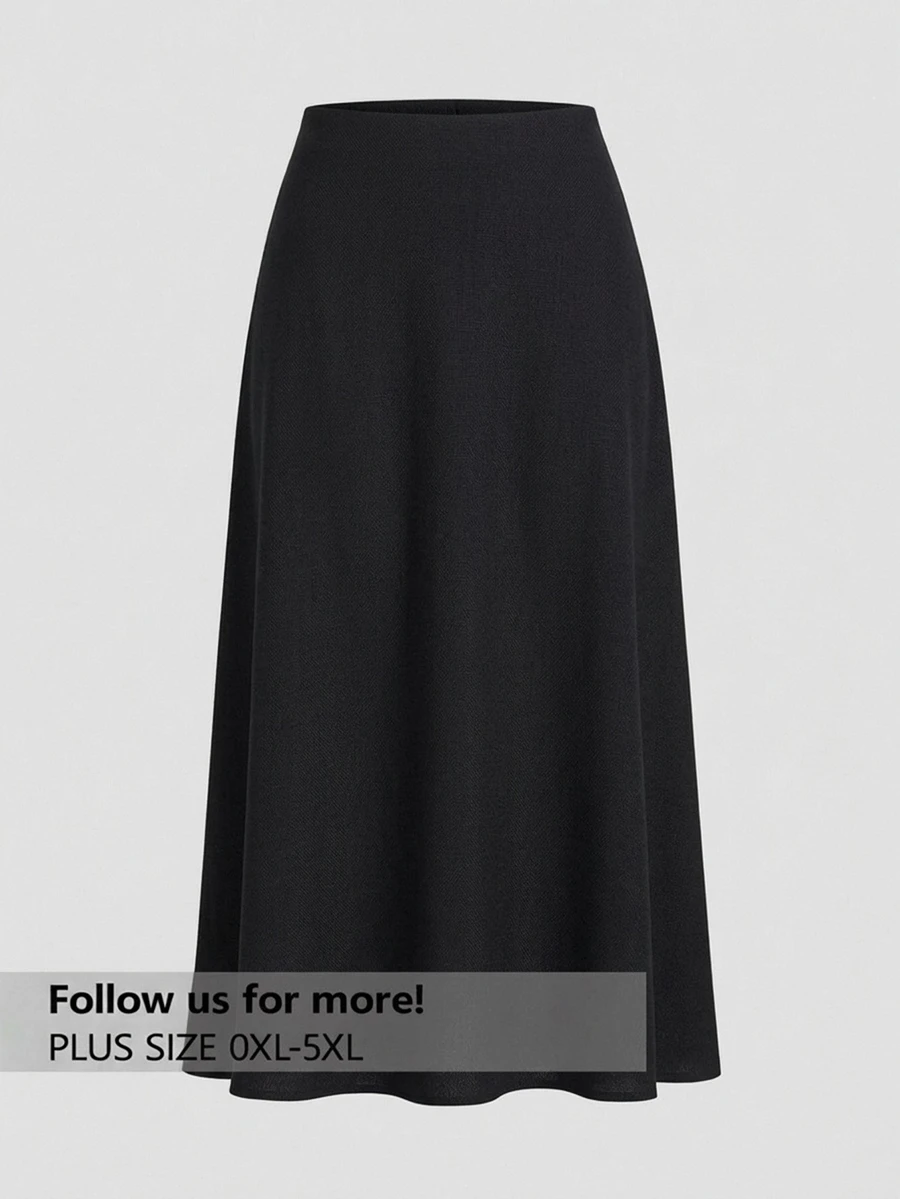 Firerie Plus Size Elegant Black Solid Color Skirt - Suitable For Commuting, Office, Party And Wedding Autumn New Arrival - Multicolor - View 1
