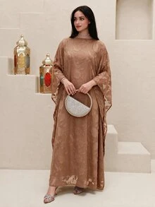 Yasmyna 女款圓領鏤空休閒寬鬆時尚土耳其式長衫 - 駝色 - 查看 9