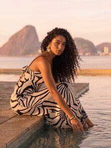CAJUNI Long Cami Dress With Front Cutout, Elegant Summer Dress, Seashell Print Maxi Dress - Black and White - View 10