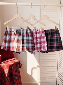 Comfortcana Women's Drawstring Plaid Print Shorts 3pcs Set - Multicolor - View 5