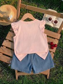 Baby Girl Casual Fashion Cute Flutter Sleeve Round Neck Top Suitable For Spring And Summer - Multicolor - View 2