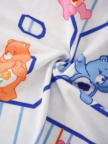 SHEIN X Care Bears 女童字母卡通印花休閒日常短袖T恤 - 藍色 - 查看 4