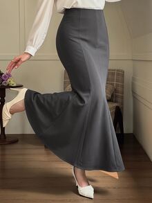 Dazy Tall Women's Elegant Solid Color Long Mermaid Skirt - Grey - View 4