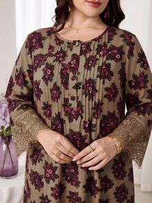 Al Najma Plus Size Women's All-Over Floral Print Fashion Casual Arabian Dress - Multicolor - View 3