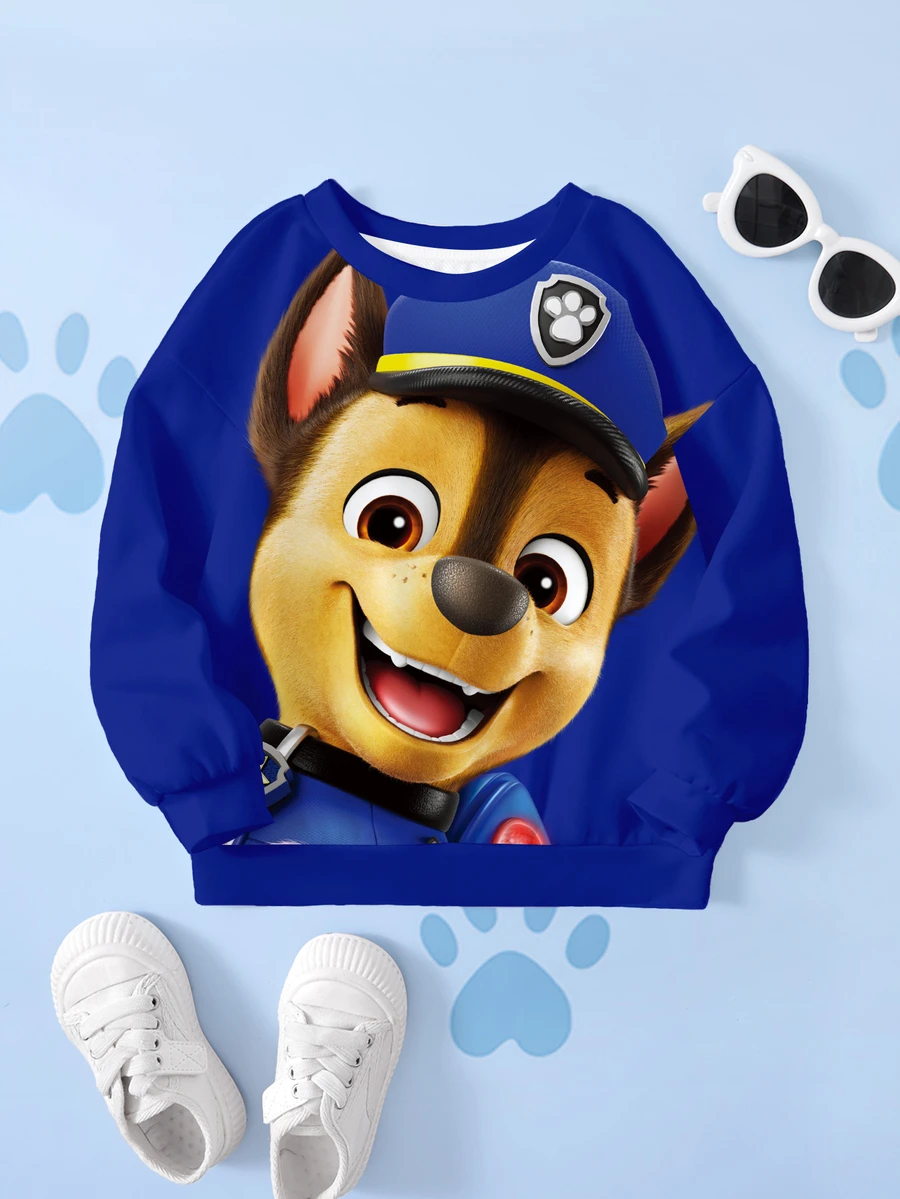 SHEIN | PAW Patrol بلوزة رياضية كاجوال يومية بأكمام طويلة وطبعة كرتونية للأولاد الصغار - أبيض - مشاهدة 1