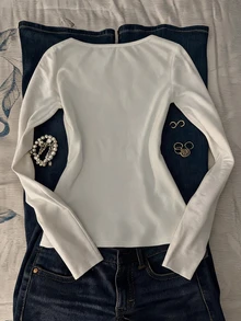 IslaSuriya Kemeja Lengan Panjang Warna Polos dengan Hiasan Renda dan Kerah Ikat, Cocok untuk Kencan, Liburan, Pesta, Jalan-jalan Sehari-hari, Berkumpul, dan Aktivitas Luar Ruangan. - Putih - View 2