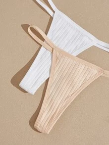 Lullawish Women's Solid Color Sexy Ribbed Knit Thong - Multicolor - View 4
