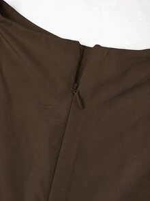 SHEIN Clasi Women's Solid Color Stand Collar Batwing Short Sleeve Blouse And Mermaid Skirt Elegant 2 Pieces Set - Coffee Brown - View 7