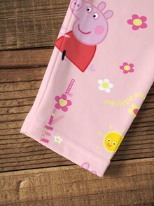 Peppa Pig X SHEIN طقم سويت شيرت بأكمام طويلة وطباعة كرتونية مع بنطلون ليقنز للبنات الصغيرات - أبيض - مشاهدة 5