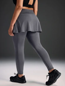 Powerista Women's Plus Size Solid Color High Waist 2 In 1 Sports Leggings - Grey - View 2