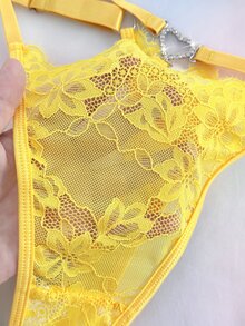 Nora Wilde 1 chiếc quần lót ren thời trang màu trơn size lớn cho nữ - Màu vàng - Xem 3