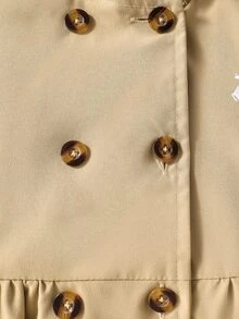 SHEIN Elladie kids 女童冬季外套，海軍藍馬刺繡圖案，保暖內裡，連帽，雙排扣，時尚夾克，適合休閒日常穿著與校園風格 - 卡其色 - 查看 8