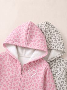 Young Girl 最平價女童 2件組 連帽寬鬆休閒衛衣 度假風 秋冬舒適百搭 粉色豹紋黑色 - 彩色 - 查看 6