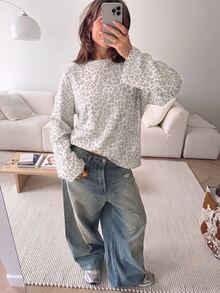 SHEIN EZwear 海外長袖水洗白灰豹紋上衣，適合日常通勤、聚會、秋冬春夏、聖誕節、新年、感恩節、派對、婚禮、海灘、畢業典禮、優雅、外出、約會、通勤、情人節、優雅、度假、Y2K、畢業典禮等場合 - 彩色 - 查看 6