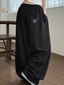 Dazy Tall Women's Star & Wing Print Elastic Waist Loose Sweatpants - Black - View 3