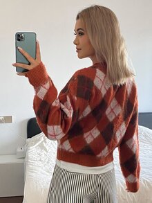 Livesso Women's Autumn/Winter Burgundy Round Neck Button Cable Knit Long Sleeve Slim Fit Ribbed Cardigan Christmas - Burgundy - View 2