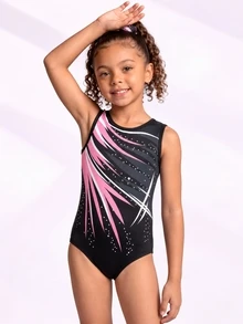 Young Girls Professional Gymnastics Leotard Sleeveless One-Piece Practice Outfit Colorful Print Pink Dance Sports Wear - Multicolor - View 3