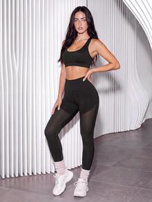 Slayform Quần legging thể thao nữ cạp cao, ôm dáng, thời trang, bán xuyên thấu - màu đen - Xem 2
