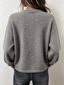 SHEIN Women's Autumn/Winter Casual Minimalist Dropped Shoulder Flare Sleeve Cardigan - Grey - View 3