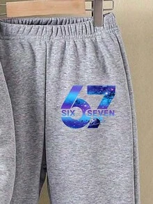 SHEIN Tween Boys Galaxy Letter Graphic Hoodie & Jogger Pants Set, Grey & Blue (2 Pcs) Fall Winter - Light Grey - View 5