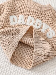 Cozy Pixies 男嬰舒適柔軟休閒百搭日常可愛 3D 字母圖案圓領藍色長袖套頭針織衫 秋冬上衣 - 杏色 - 查看 6
