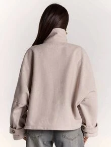 SHEIN BAE Women's Elegant High Neck Button Long Sleeve Overcoat - Brown - View 2