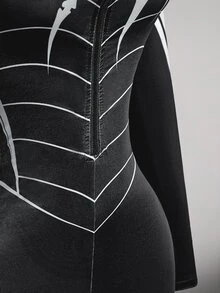 SHEIN ICON Plus Size Y2K Sexy Spider Jumpsuit, Halloween Cosplay - Grey - View 8
