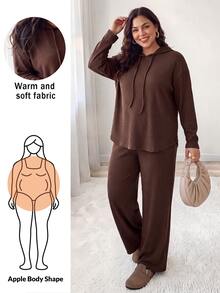 Shapeblank Women's Plus-Size Brown Two Pieces Set: Stylish, Casual Lounge Baggy, Loose-Fit, Stretchy, Warm, Comfortable Hoodie Pants Summer Thanksgiving Formal - Brown - View 2