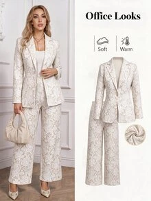 SHEIN Clasi 女款單鈕扣長袖夾克與長褲休閒日常兩件套 - 彩色 - 查看 12
