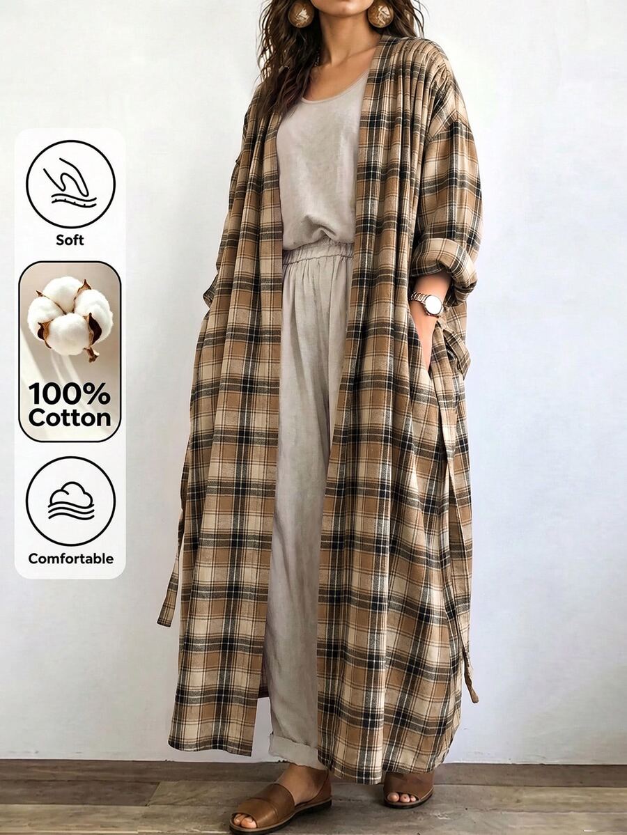 Linhara CURVE Women's Long Casual Linen Jacket, Casual Outwear, Commuter Top - Multicolor - View 1