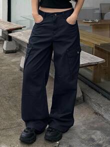 DAZY 純色寬鬆工裝褲休閒街頭風夏季女款牛仔褲 - 灰色 - 查看 8